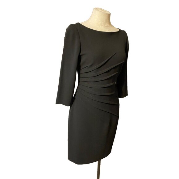 David Meister Dress Black 4 Small Career Church Sheath 3/4 Long Sleeve Starburst - Picture 4 of 9